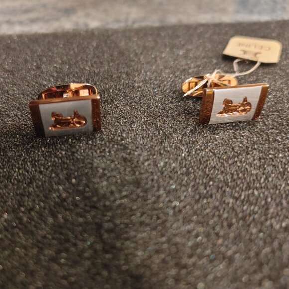 CELINE Paris Cufflinks Gold Plated, Arc de Triomphe on back. Made in Japan.